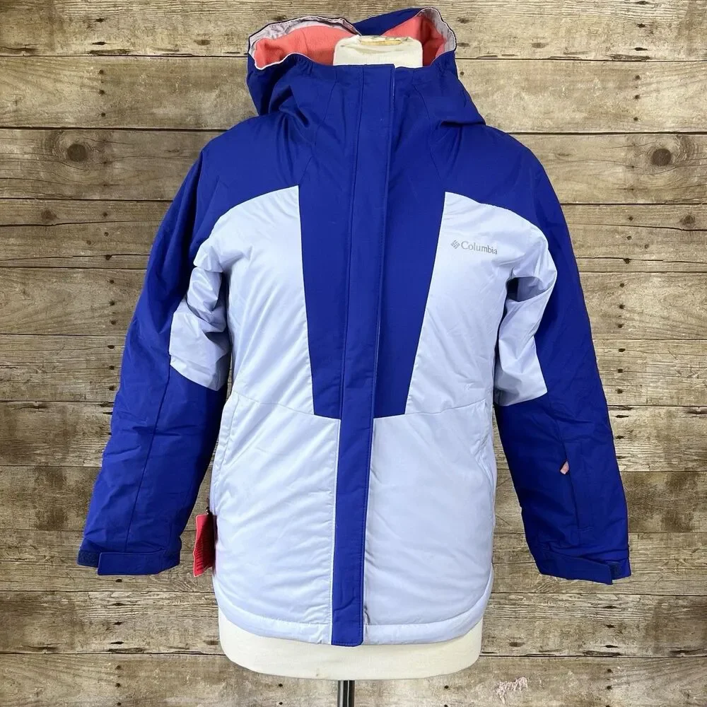 Columbia Omni-Tech Kids Blue Gray Colorblock Waterproof‎ Hooded Ski Jacket Parka